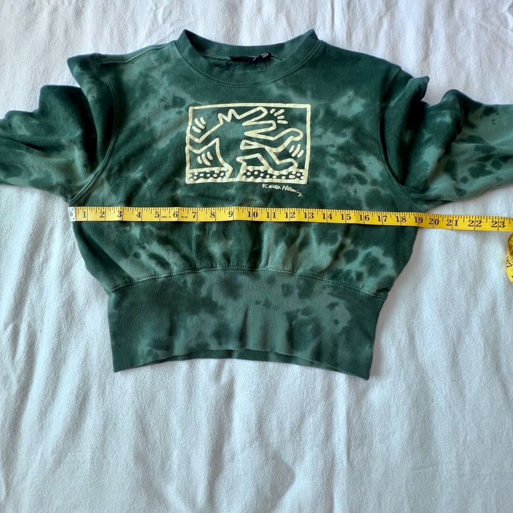 Keith Haring Green Tie Dye Graphic Sweatshirt Cropped Crewneck Large - Picture 6 of 8